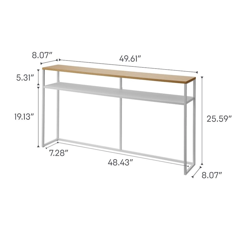 Yamazaki Home Long Console Table - Two Styles, Steel, Shelf, Holds 11 lbs - L 8.07 x W 49.61 x H 25.59 inches