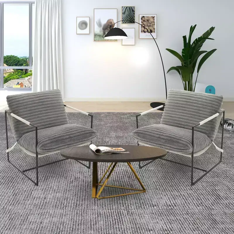 Sling Accent Chair with Metal Frame, Upholstered Living Room Chair with Foam Cushioning