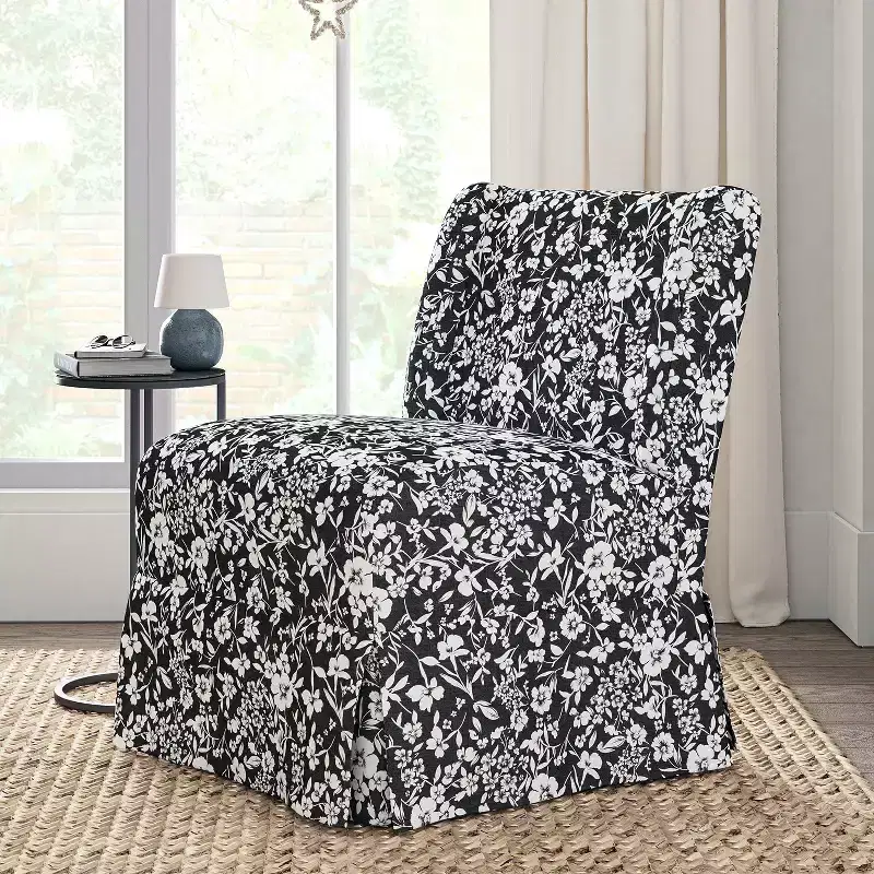 Fabrizius Transitional Upholstered Slipper Chair with Washable Slipcover and Solid Wood Legs | HULALA HOME