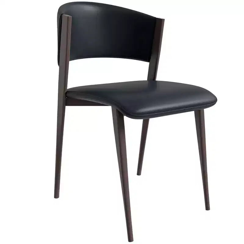 LeisureMod Aspen Modern PU Leather Dining Chair - Ergonomic Curved Back Side Chair with Heavy-Duty Matte Black Metal Legs