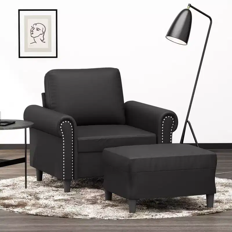Sofa Chair with Footstool Black 23.6 Faux Leather