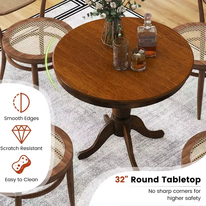 Costway 32 Round Pedestal Dining Table Kitchen Dining Room Walnut