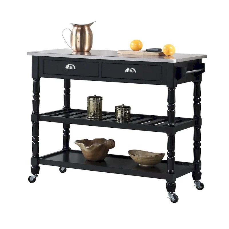 French Country 3 Tier Stainless Steel Kitchen Cart with Drawers