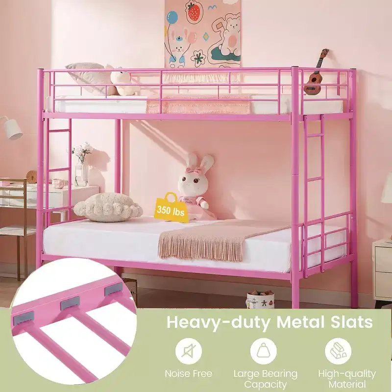 VECELO Metal Bunk Bed Twin Over Twin, Industrial Bunkbeds with Ladder and Full-Length Guardrail