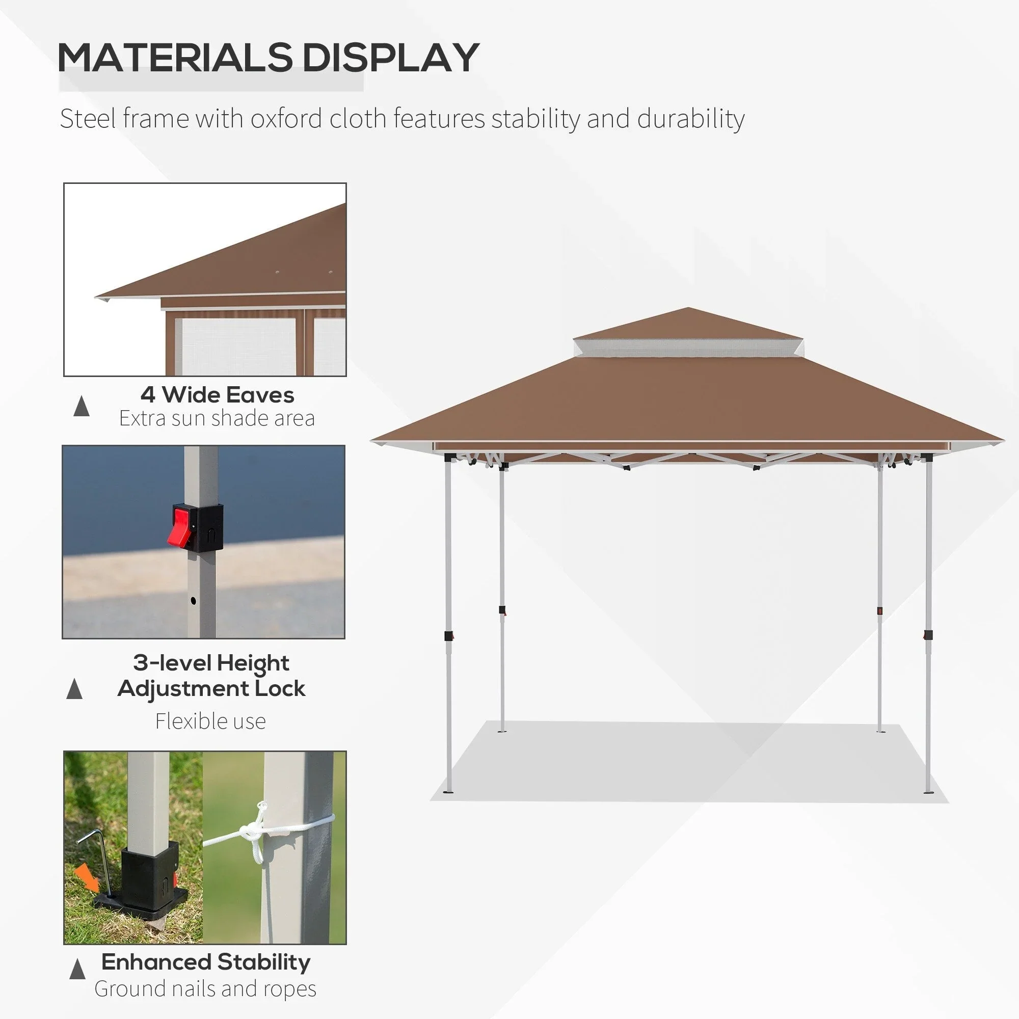 Outsunny 12 x 12 Pop Up Canopy Sun Shade Instant Tent Folding with Mesh Sidewall Netting, 3-Level Adjustable Height