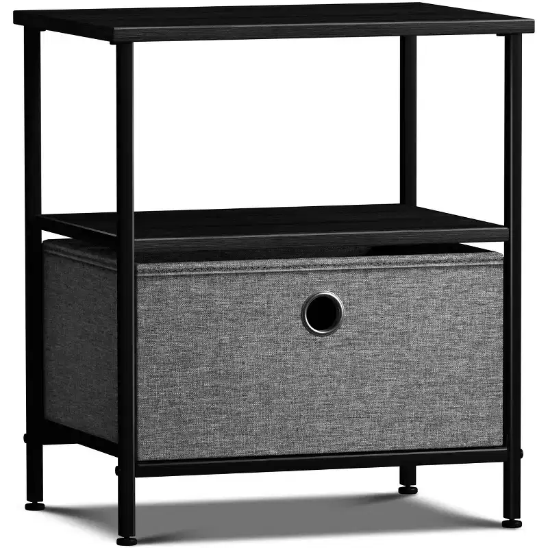 1-Drawer Nightstand with Open Shelf and Fabric Bin
