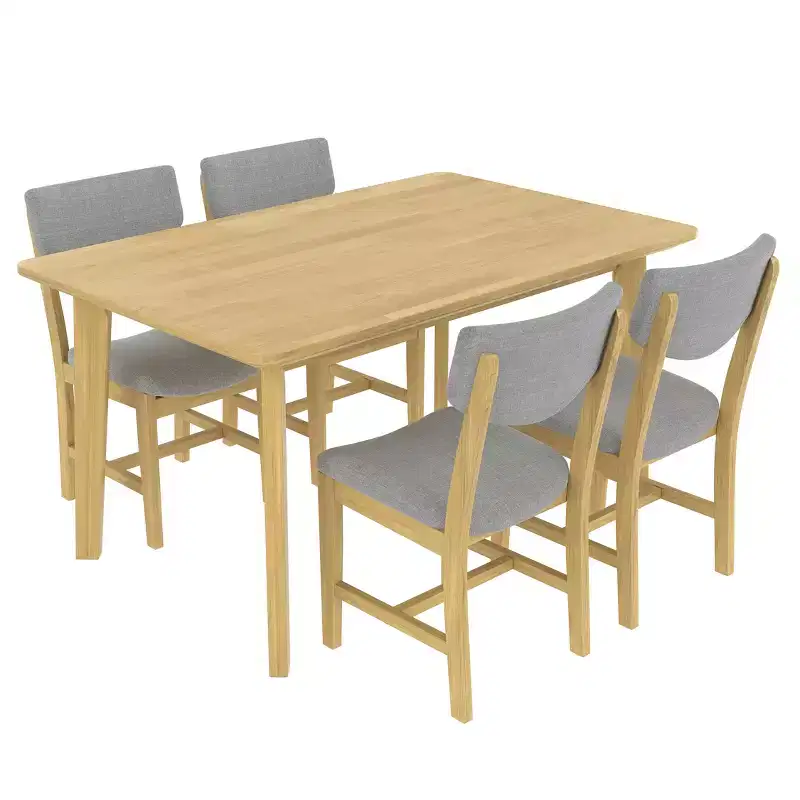 5-Piece Rustic Dining Set with Wood Table and 4 Upholstered Chairs in Espresso