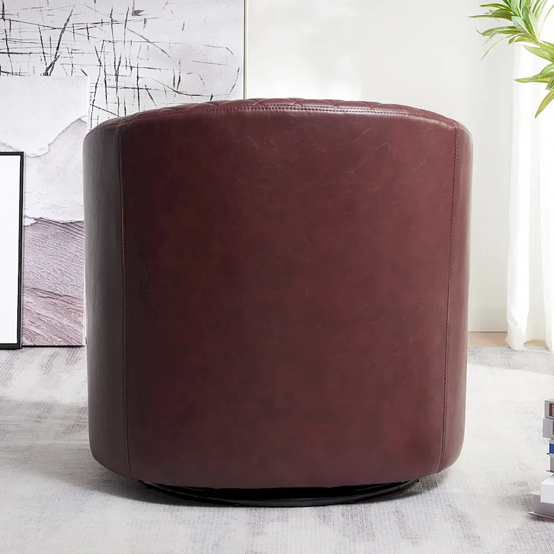KINWELL 29 Wide Tufted PU Leather Swivel Barrel Chair