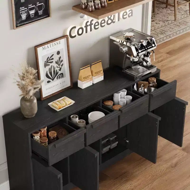 Modern Sideboard Buffet Cabinet,Large Coffee Storage Cabinet with Wood Grain Panels, Multi-Functional Storage for Living Room