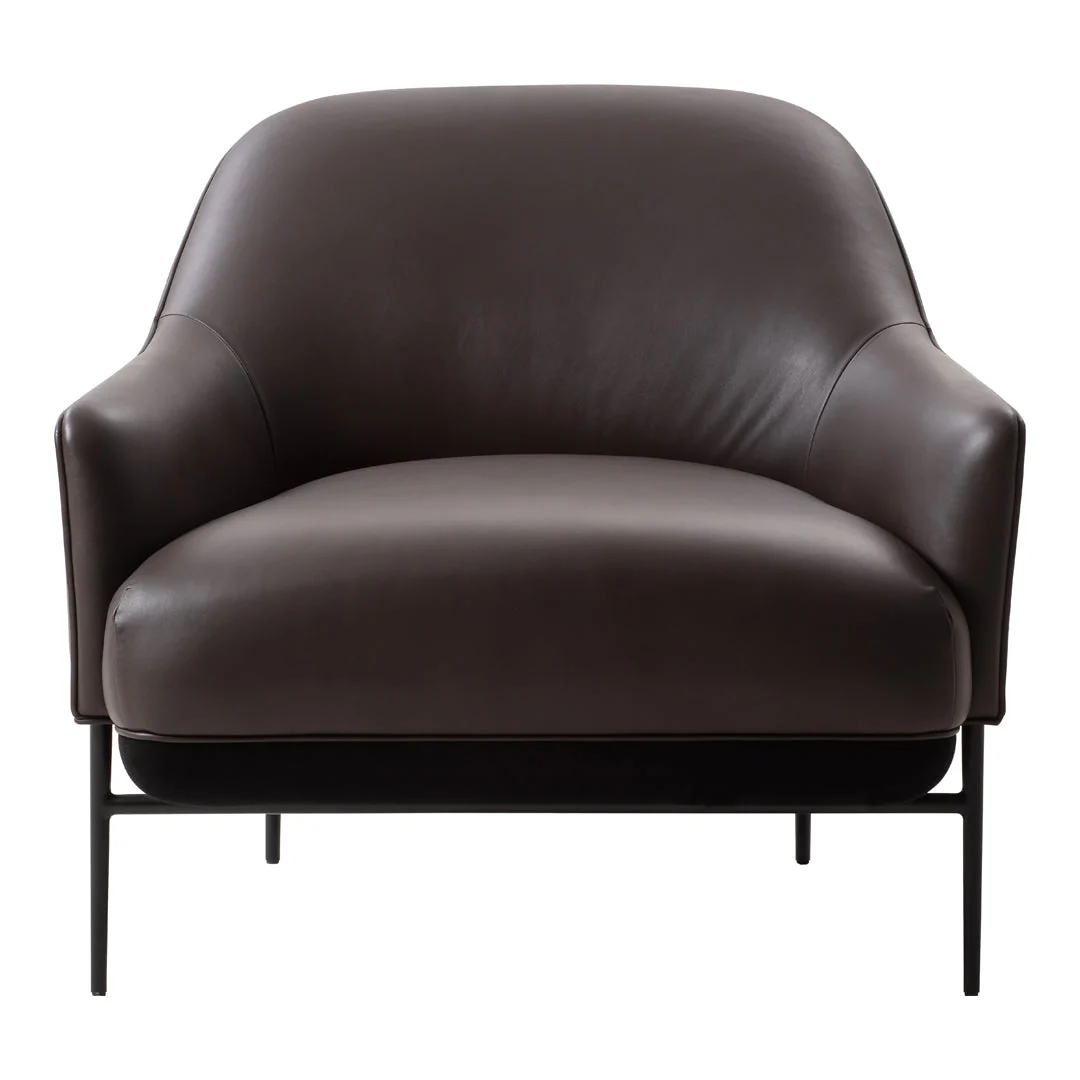 Contemporary Upholstered Lounge Chair with Sculptural Rounded Profile & Metal Frame for Living Room