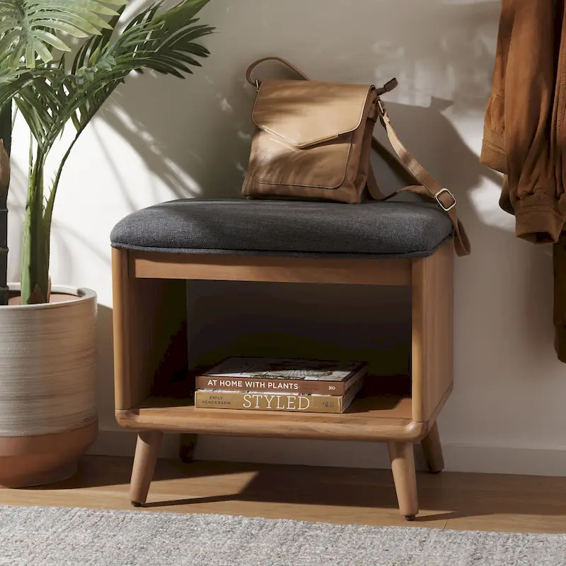 SAFAVIEH Home Collection Solo Open Shelf Bench W/ Cushion - 20 W x 15 D x 18 H