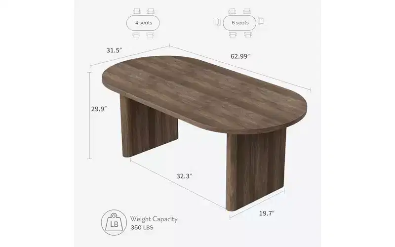63 Oval Dining Table for 6-8 People, Modern Farmhouse Wood Table, Water-Resistant Rustic Oak Finish for Dining Room
