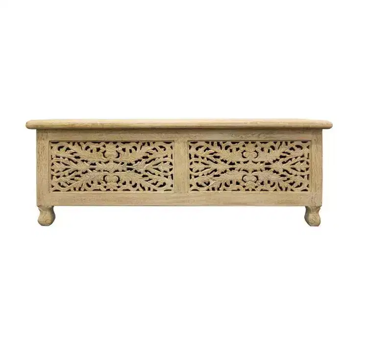 HomeRoots 46 Antique White Solid Carved Wood Scroll Bench with Flip Top