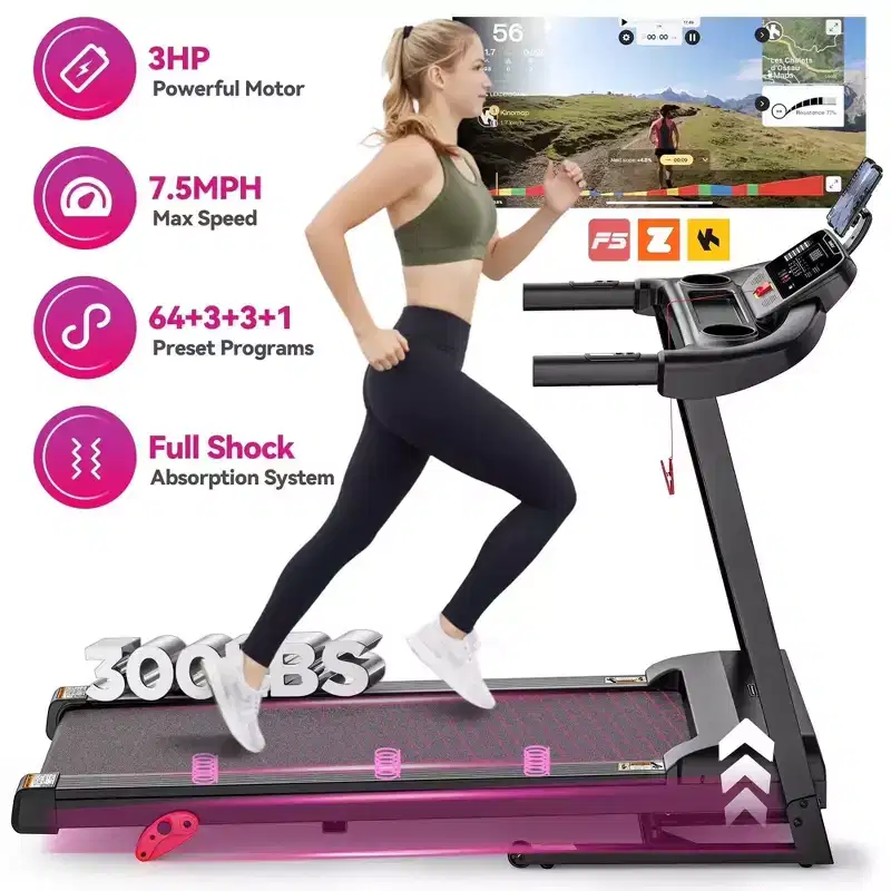 3HP Treadmill for Home with 9% Incline - 7.5MPH Max Speed, 300LBS Capacity, Bluetooth Speaker, Home Office Treadmills for Running Jogging Walking