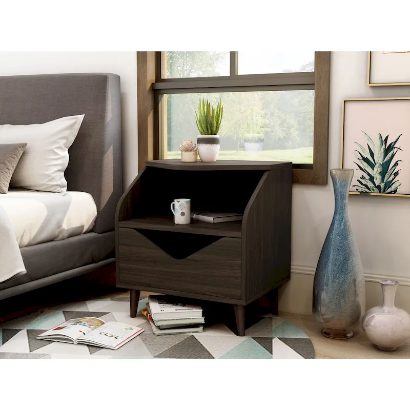 DH BASIC Mid-century Modern 20-inch 1-Shelf and 1-Drawer End Table by Denhour