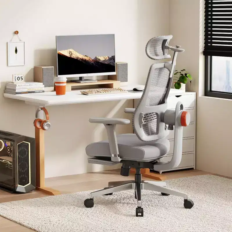 Black Mesh Ergonomic Office Chair with Footrest, 4D Armrests, Single