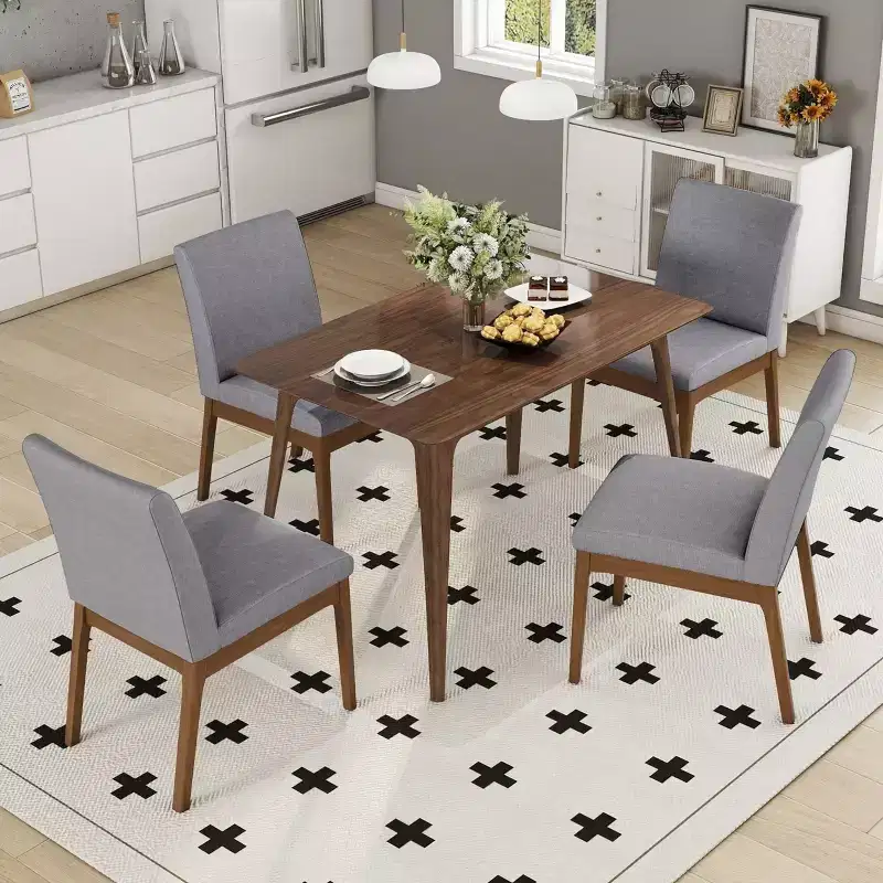 Merax 5-Piece Mid-Century Modern Dining Set with 4 Upholstered Chairs