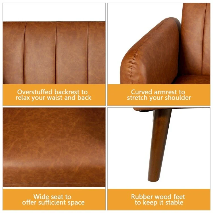Convertible Sofa Bed with Adjustable Backrest and Faux Leather Upholstery