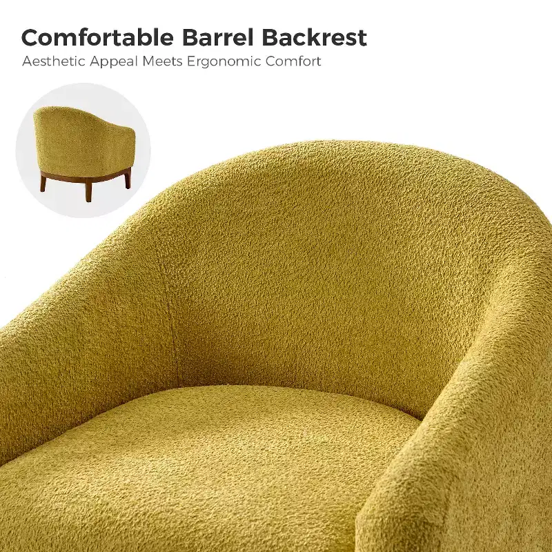 Boucle Barrel Armchair Set of 2 Solid Wood Legs High-Density Foam Dual-Sided Cushion