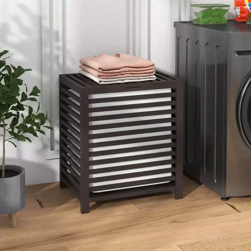 Bamboo Laundry Hamper with Lid & Removable Liner Bag – Coffee, 55L Capacity