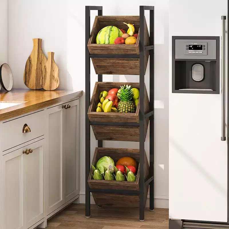 3 Tier Vertical Wood Bin Shelves