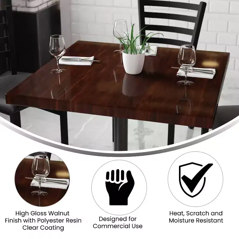 Emma and Oliver 36 Square High-Gloss Resin Table Top with 2 Thick Drop-Lip