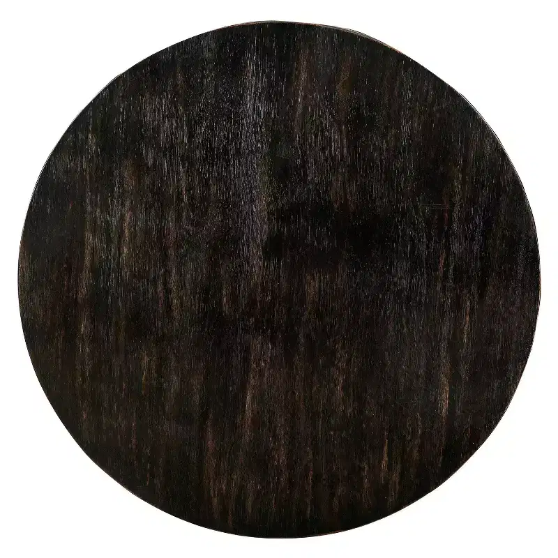 HOMES: Inside + OutSande Farmhouse Round Wood Coffee Table Antique Black: Fixed Shelf, Transitional Style