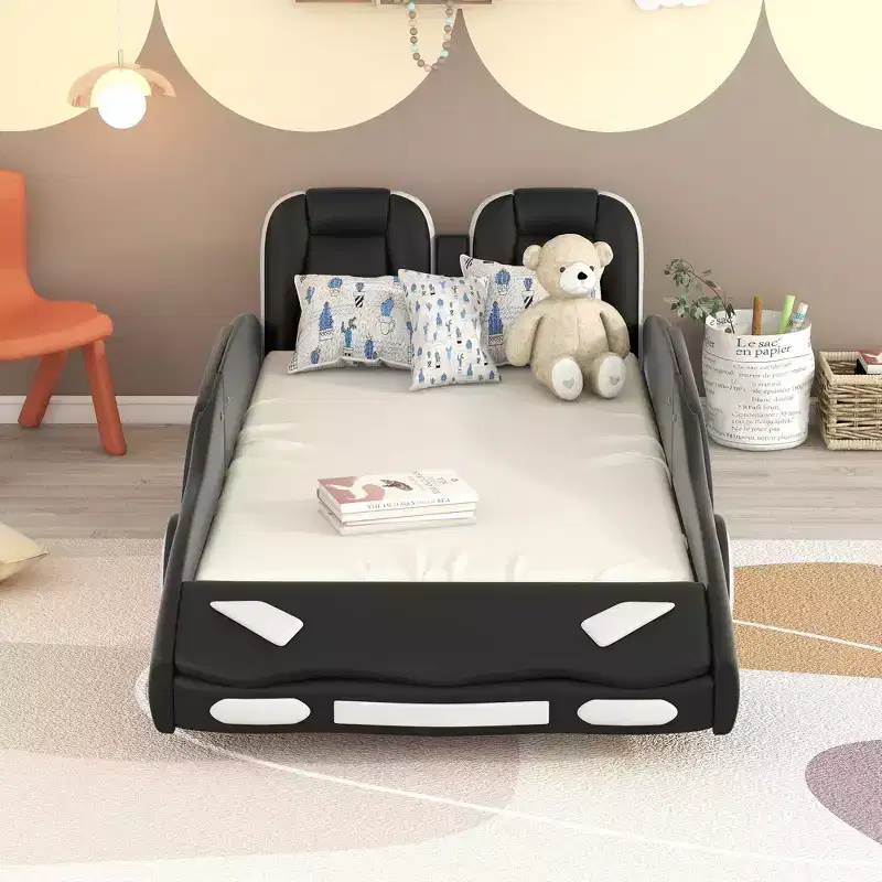 Whisen Twin Size Cool Design Race Car-Shaped Platform Bed with Wheels