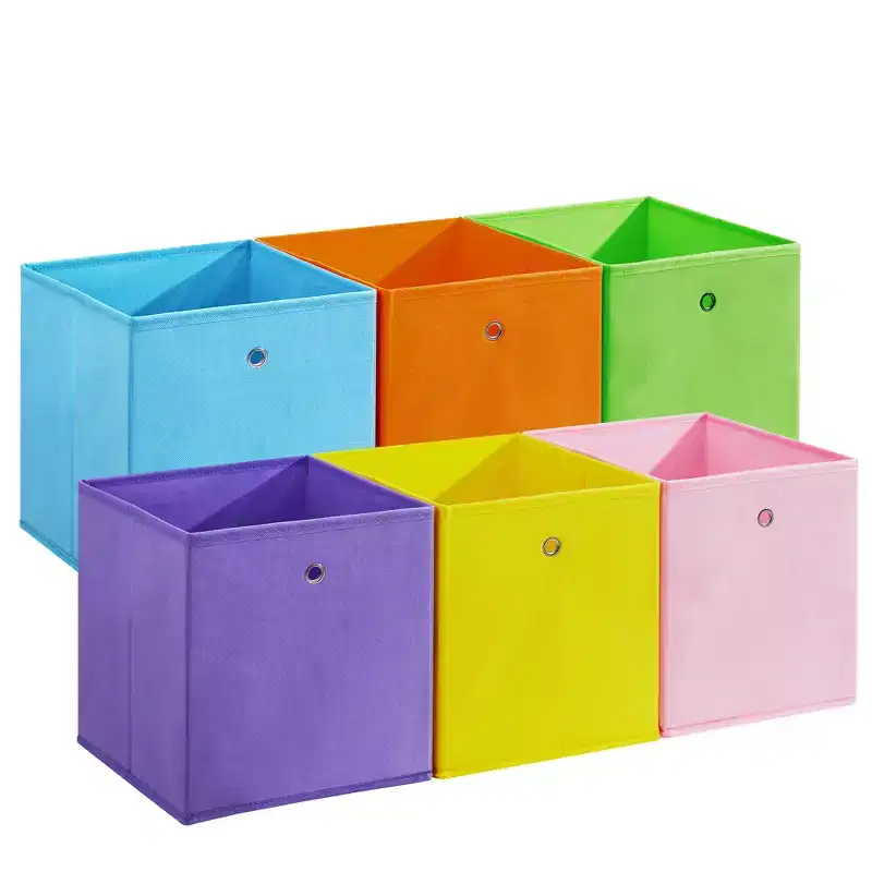 12 Foldable Fabric Storage Bins with Metal Ring Handles Collapsible Storage Cubes for Closet, Shelves, Kids Room, Playroom, Living Room