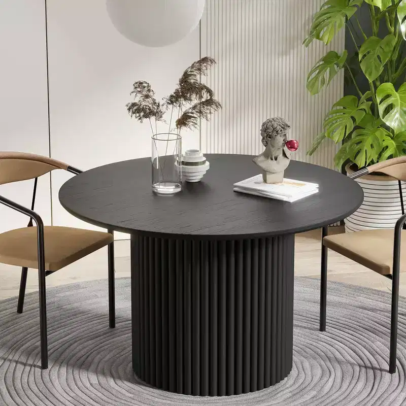 PexFix 46 inch Wood Round Dining Table Circle Kitchen Table with Wood Strip Base Modern Farmhouse Dinner Tables for Kitchen Living Room Black