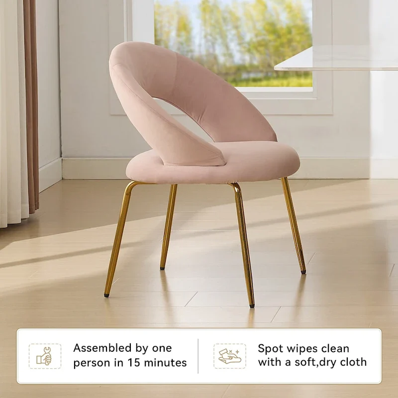 Velvet Dining Accent Chairs with Curved Backrest and Gold Metal Legs - 250lb Capacity