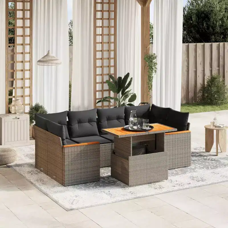 vidaXL Garden Sofa Set Gray PE Rattan Modular Garden Sofa Set