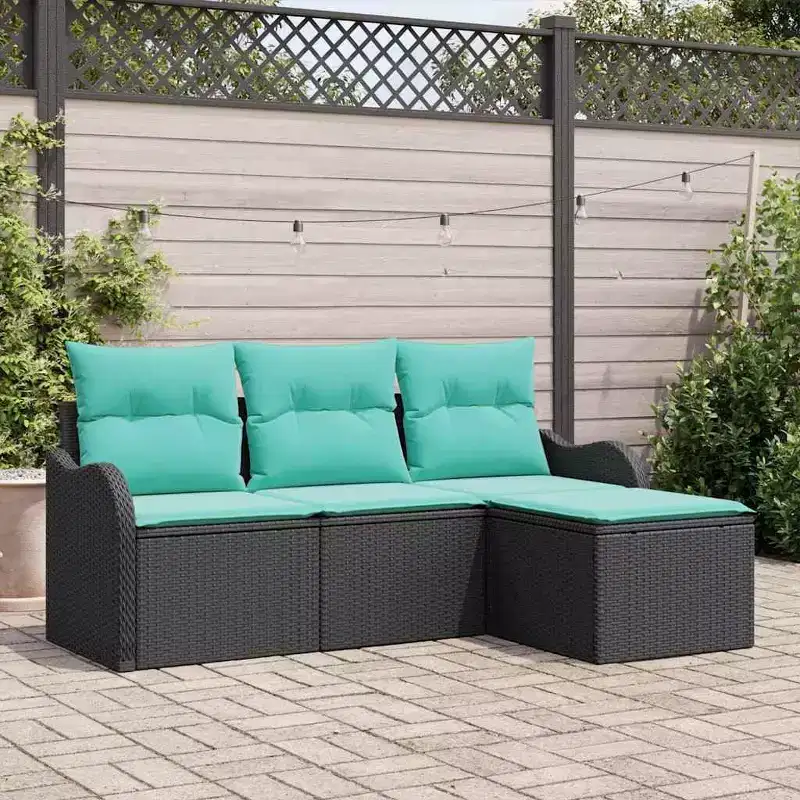 vidaXL Garden Sofa Set with Cushion 4 pcs Black Poly rattan