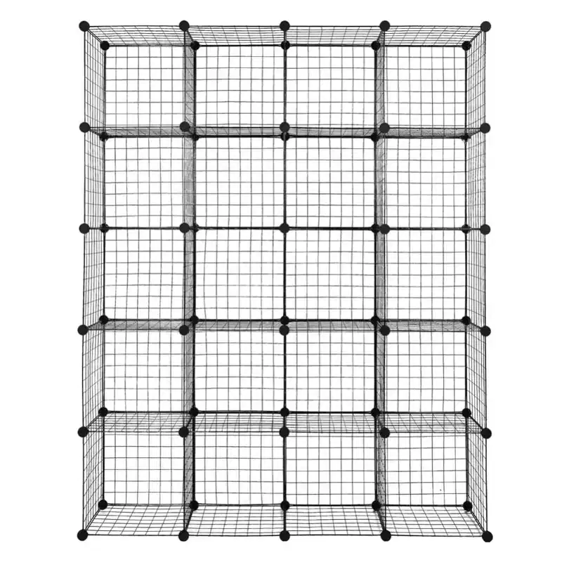 DIY 20-Cube Storage Rack Multifunctional Unit Modular Organizer Wire Mesh Storage Shelves Bookshelf Black