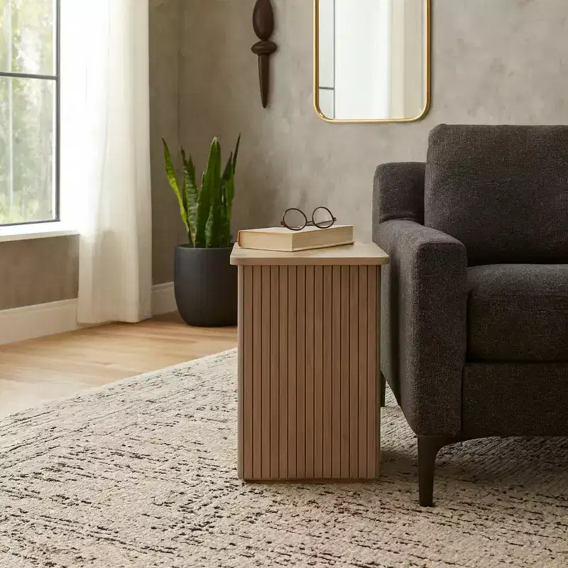 End Table with Square Ribbed Design - Night Stand, Accent Furniture with Side Table Use - Compact Table with a Modern Look - 20, Natural Wood