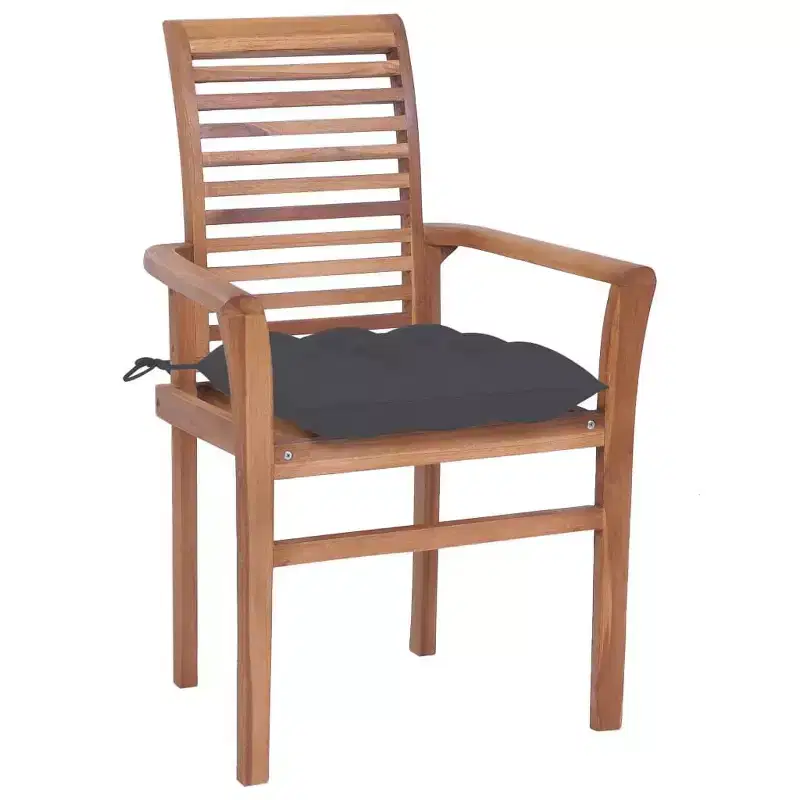 vidaXL Solid Teak Wood Dining Chairs Set of 4 with Anthracite Cushions - Stacking Ergonomic Wooden Seating for Indoor and Outdoor use