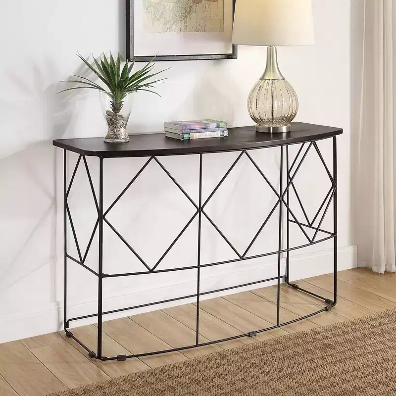 Rectangle Sofa Table Walnut: Steel Frame, MDF & Wood Veneer, 30" High, Narrow Profile