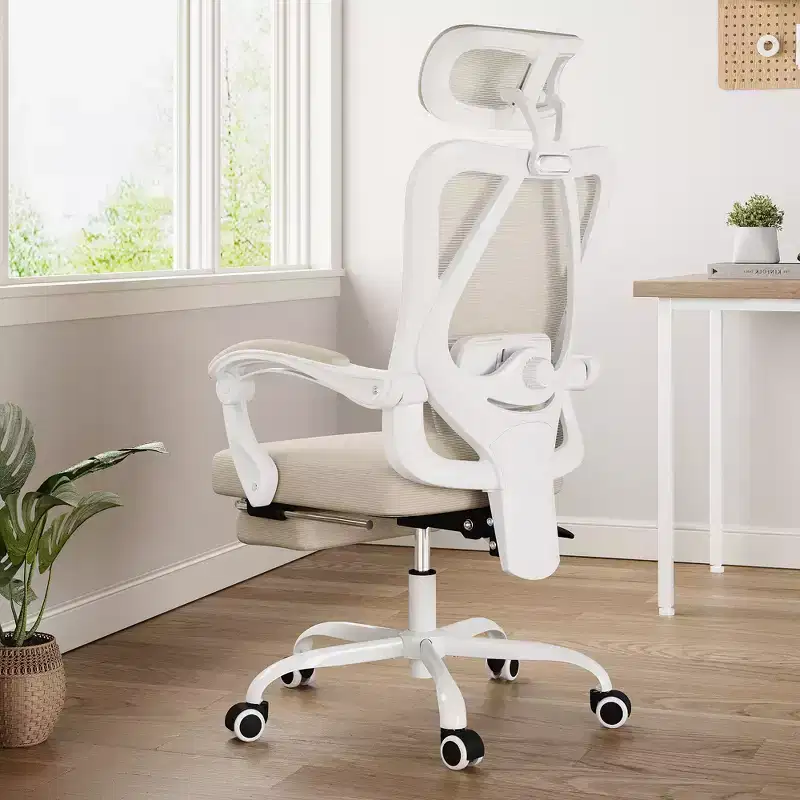 MAYEERTY Ergonomic Mesh Office Chair - With Headrest, Lumbar Support & Footrest for Home Office & Study (Khaki)