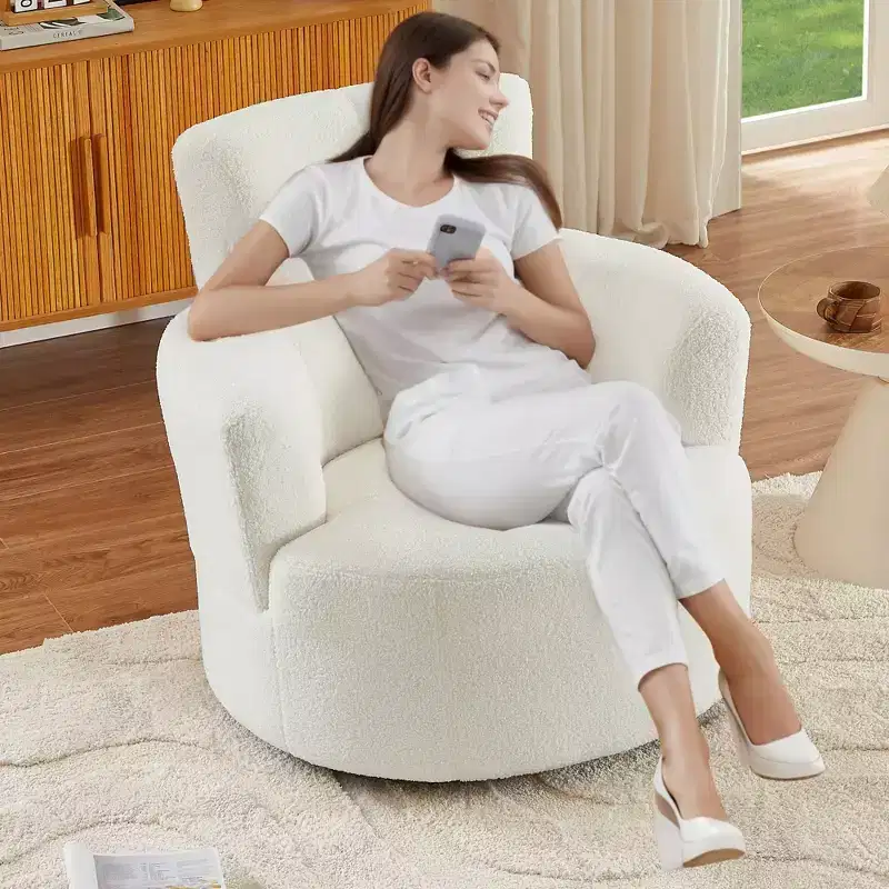 Okak 360 Swivel Barrel Chair,Plush Arm Accent Chair with Adjustable Headrest,Comfy Living Room Chairs for Office,Bedroom