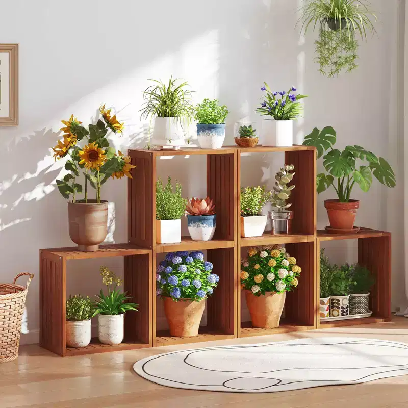 3-Cube Stackable Storage Organizer Bookcase Shelves for Small Spaces, Teak (1 or 2 Pack)