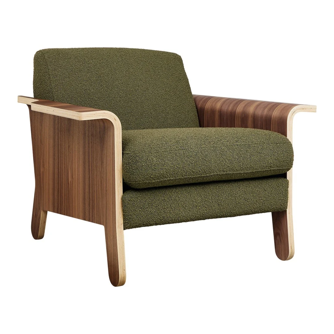Contemporary Walnut & Bent Ply Club Chair with Fabric or Leather Upholstery for Living Room