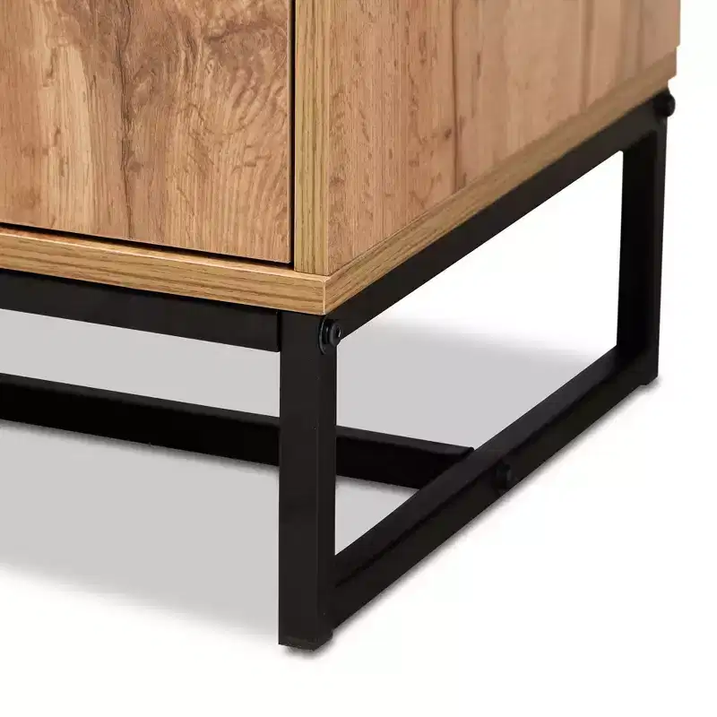 Reid Wood & Metal 3 Drawer Sideboard Buffet Oak/Black - Baxton Studio