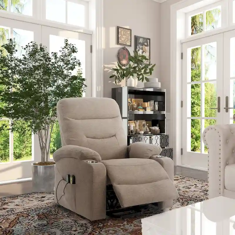 Clihome Soft Upholstered Electric Massage Recliner with Cup Holder
