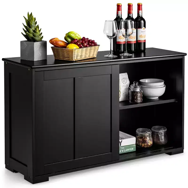 Costway Kitchen Storage Cabinet Sideboard Buffet Cupboard Wood Sliding Door Pantry Black/Gray/Brown/White
