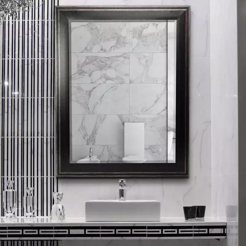 31.5" x 43.5" Two-Toned Frame Mirror Black - Head West: Beveled Glass, Antique Texture, No Assembly Required