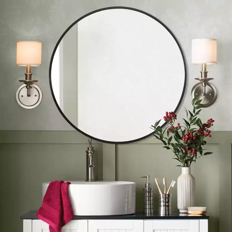 24 Round Wall Mirror Aluminum Frame Wall Mounted Bathroom Mirror HD Shatterproof Distortion-Free Glass Vanity Mirror for Living Room Entryway Bedroom