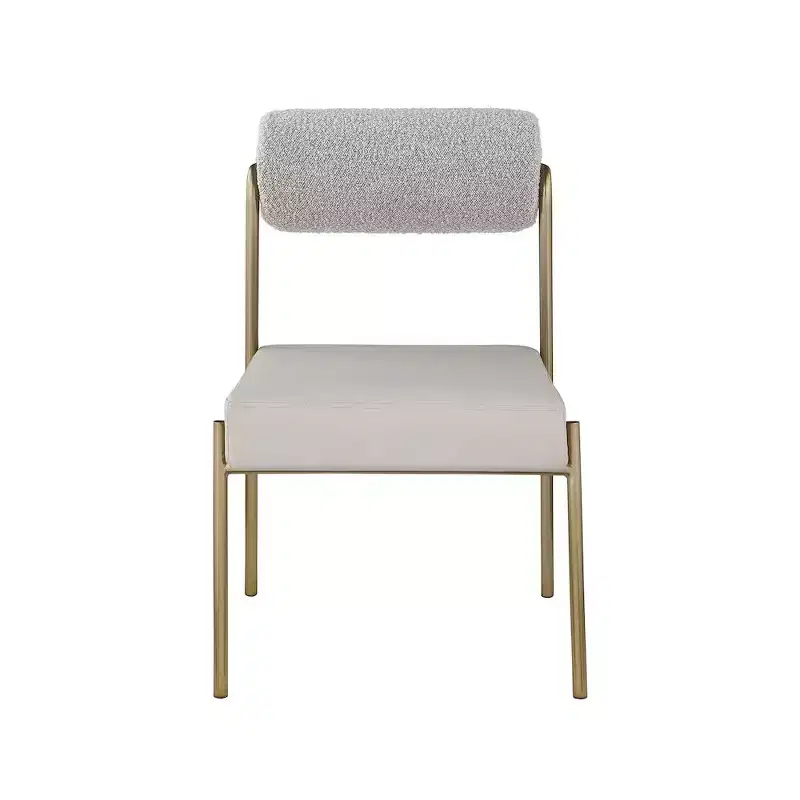 Taupe Dining Chair Set, Vegan Leather Seat & Boucle Back, Set of 2