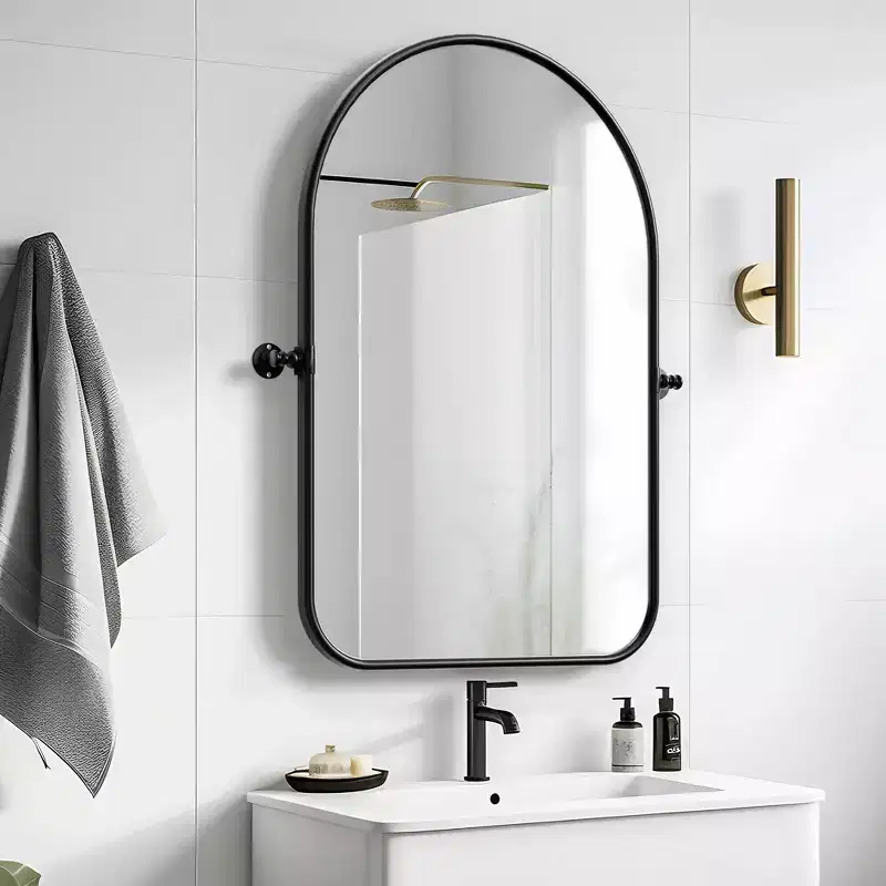 PexFix Iron Round Corner Arched Two Color Swivel Hardware Wall Mirror