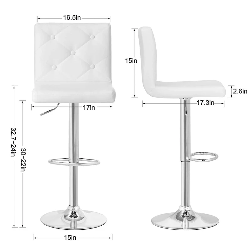 Javlergo Bar Stools Set of 2 Adjustable Swivel PU Leather Barstools with Back and Footrest