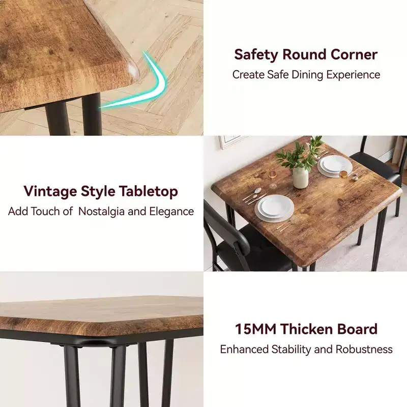 3 Piece Dining Table Set, with 2 Upholstered Chairs